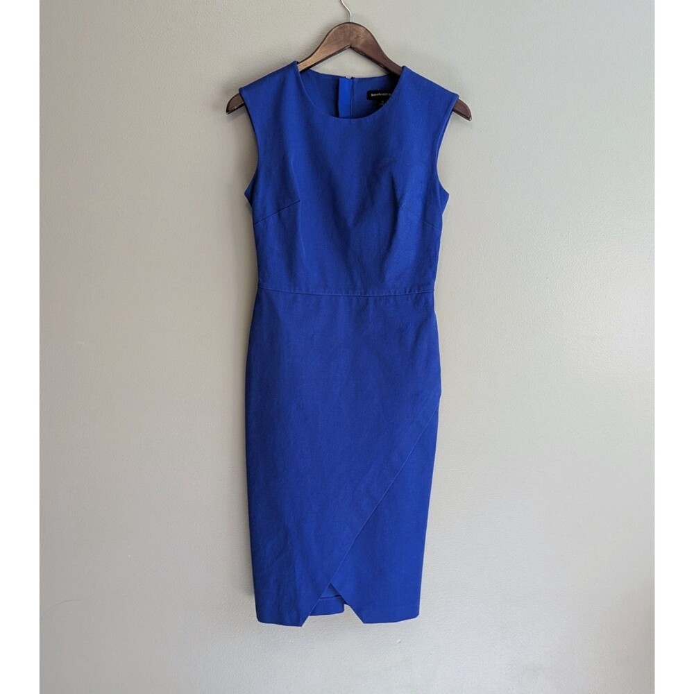 Banana Republic Womens 6 S Sloan Fit Cross Front Sheath Dress Blue Sleeveless